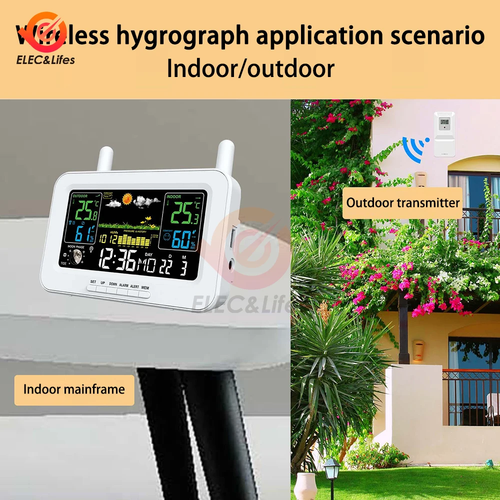 LCD Electronic Alarm Clock Calendar Indoor Outdoor APP Control Weather Station Clock Digital Temperature Humidity Monitor