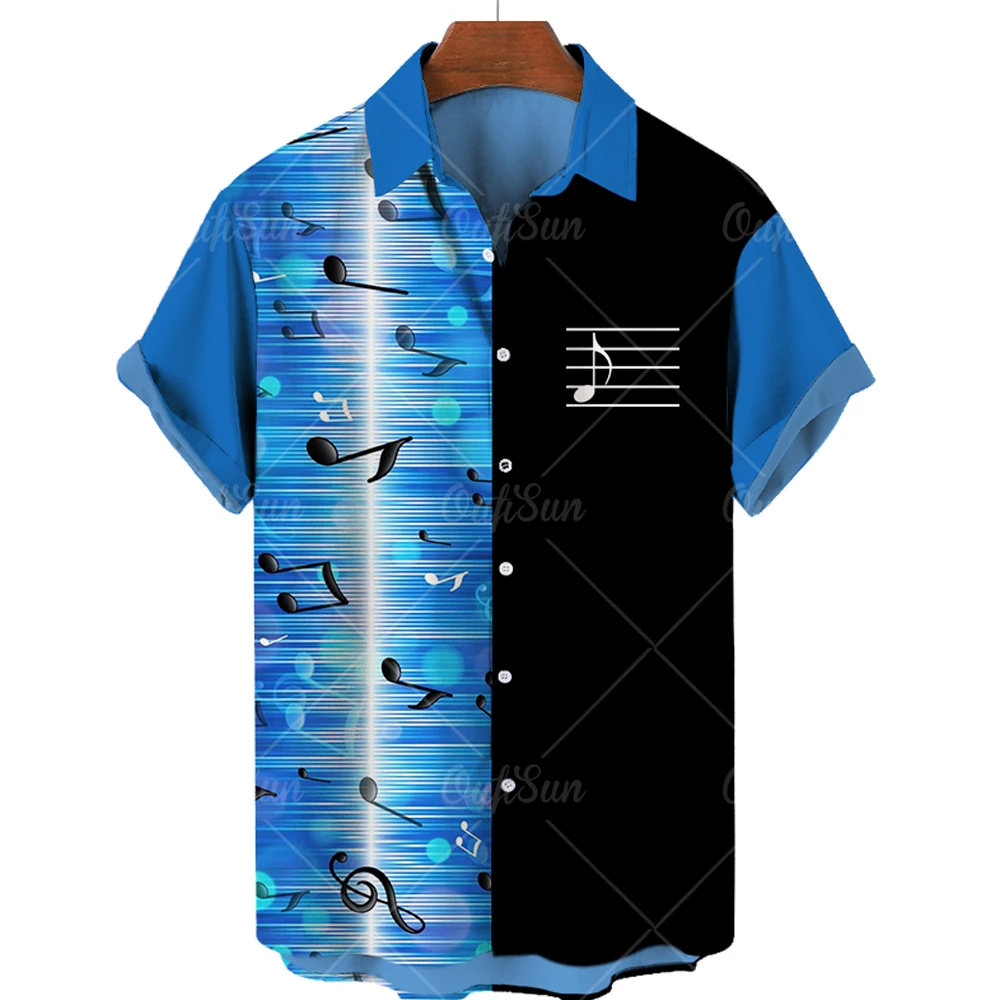 Hawaiian Men's Music Shirt 3d Print Musical Note Shirts For Men Oversized Rock Tee Shirt Men Clothing Male Camisa Men Designer