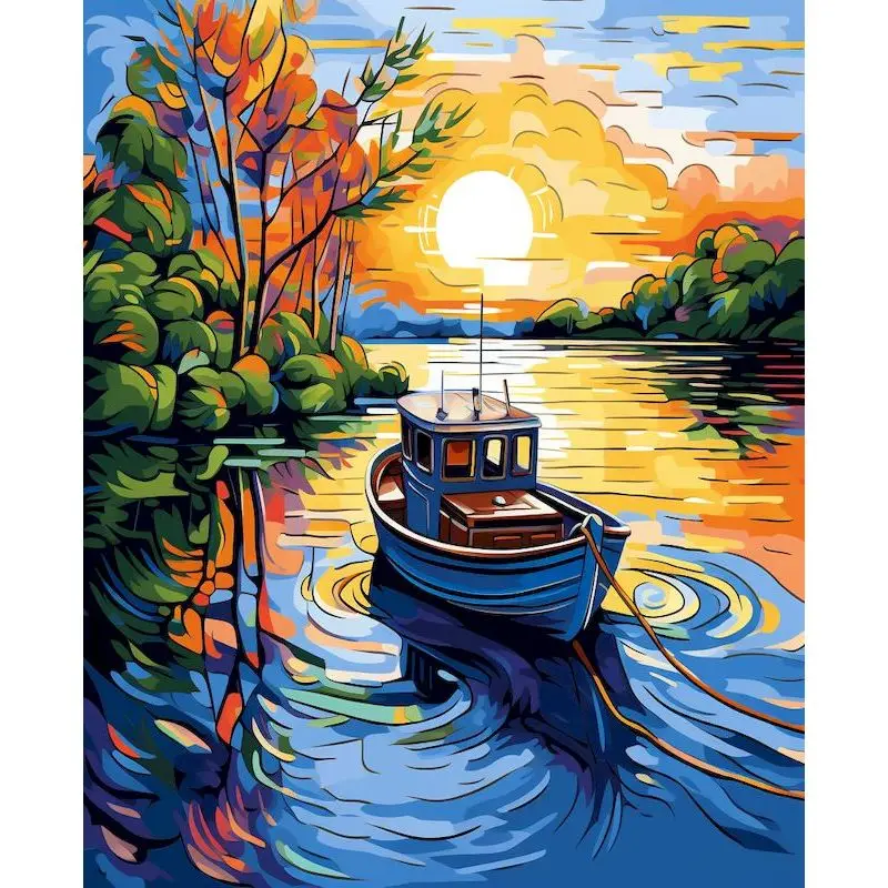 

PhotoCustom Acrylic Painting By Numbers Handicrafts Seaside Boats Drawing By Numbers Diy Crafts For Beginners Landscape Kits Hom