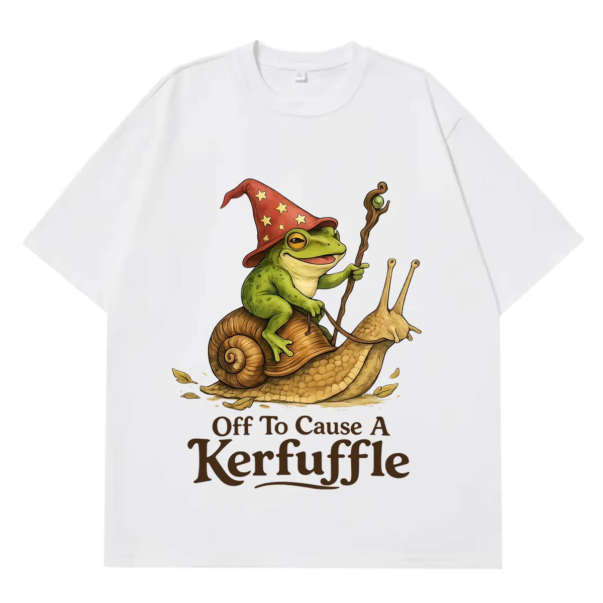 Off To Cause A Kerfuffle Vintage Funny Frog Wizard Meme T-Shirt Men Women Fashion T-shirt Short-sleeved Loose Casual T-shirts