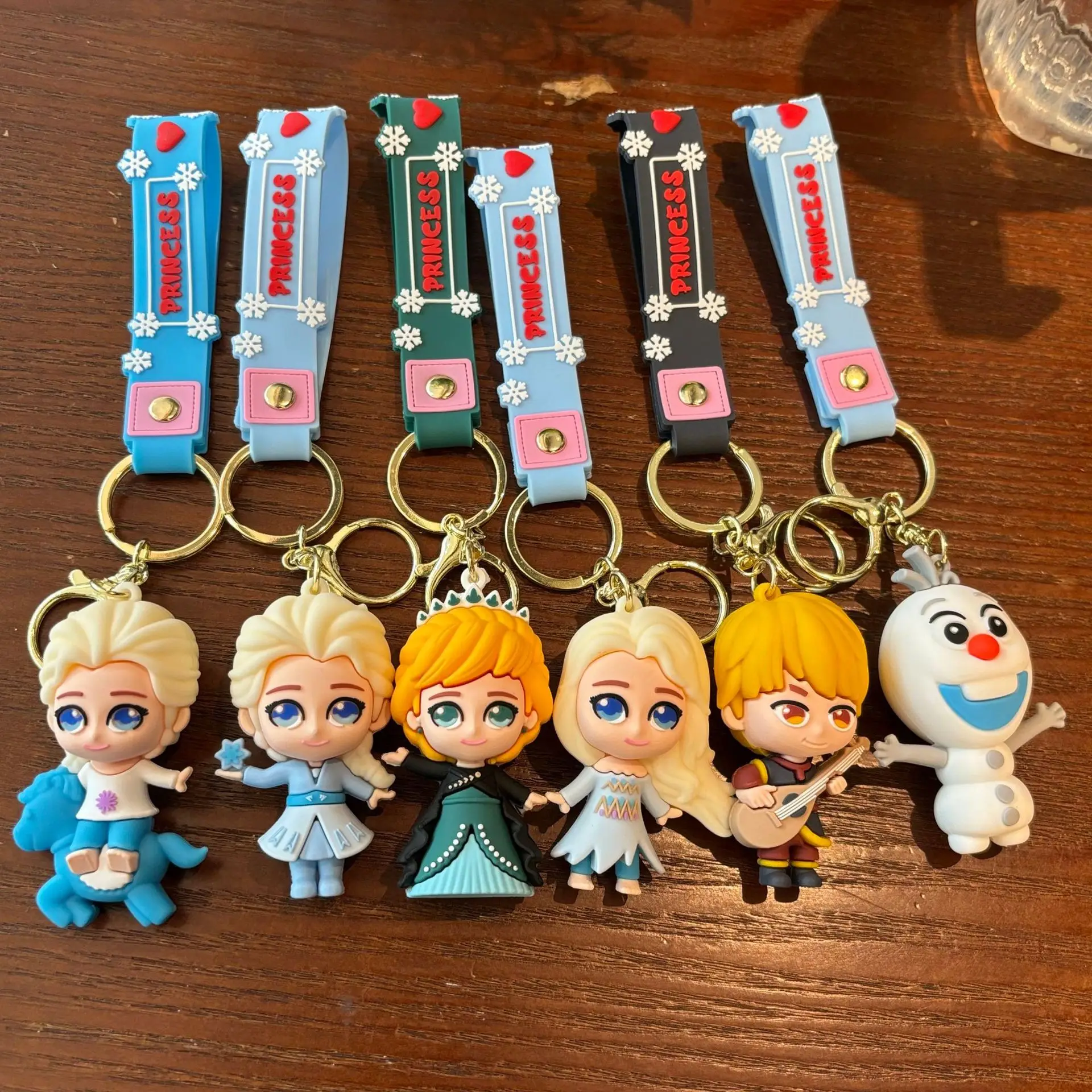 Elsa and Anna Keychain Set, Frozen Snow Queen & Princess Cartoon PVC Keyring, Durable Car Keys Bag Charm for Kids Fans