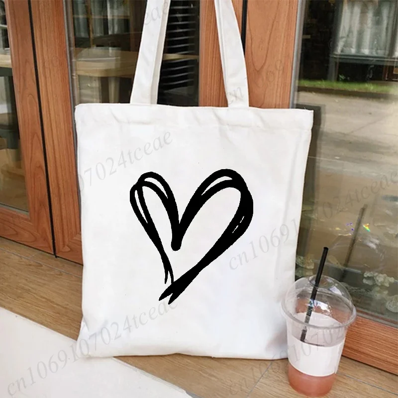 Casual Shoulder Bags Women Brushstroke Heart Canvas Tote Bags Funny Valentines Heart Series Teenager Fashion Y2K Handbags
