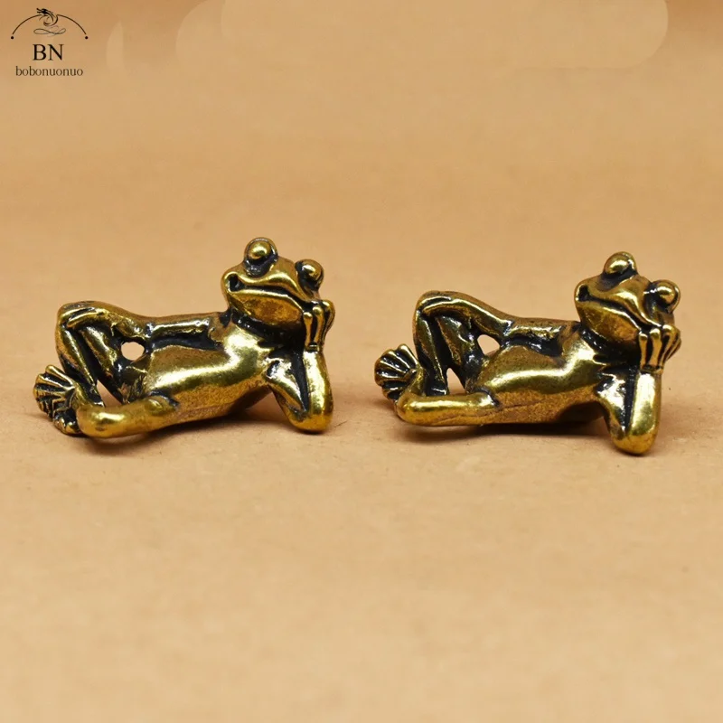 1PC Vintage Brass Frog Pond Lotus Leaf Figurines Miniatures for Tea Tray Table Decor Incense Holder Home Accessory