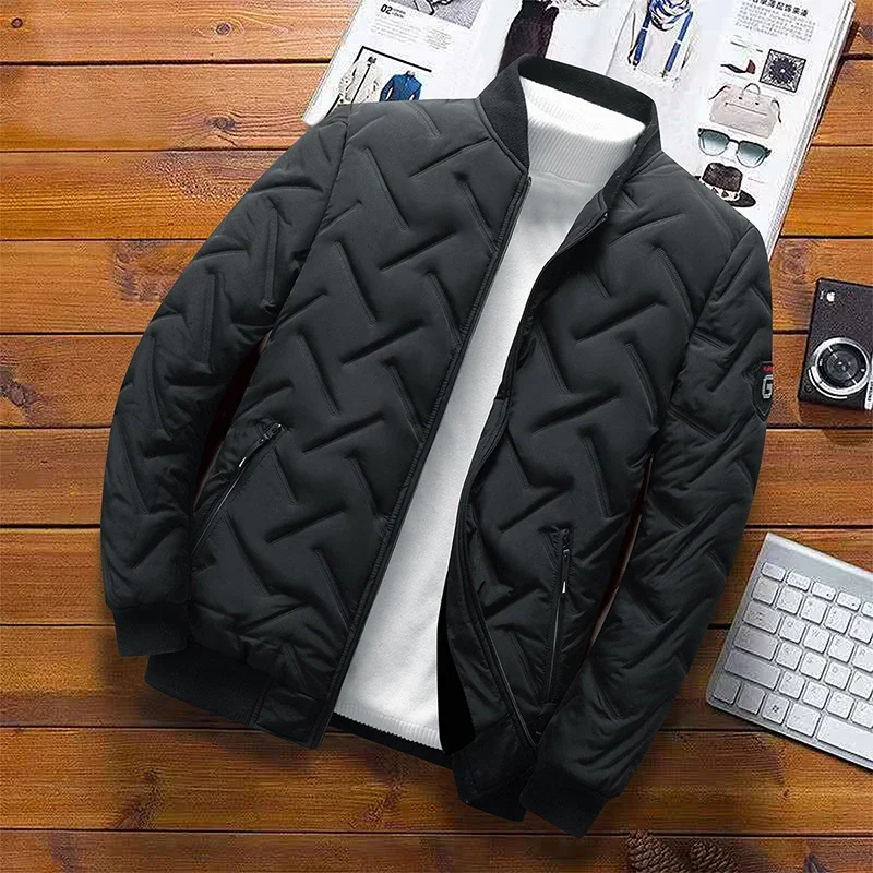 High-quality 2025 new men's casual cotton jackets with down cotton and steel embossed patterns are highly recommended solid coat