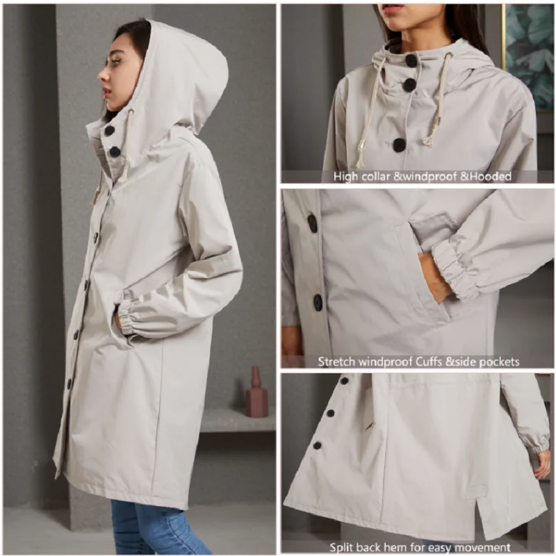 

New Autumn Winter Women Fashion Waterproof Windbreaker England Style Long Coat Female Casual Hooded Design Outerwear Jackets