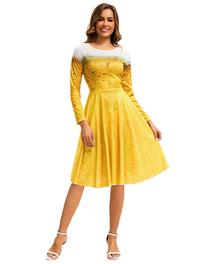 Beer Festival New Women Dress Yellow Gradient Long-Sleeved Beer Skirt Cosplay Costumes Carnival Party Stage Performance Clothes