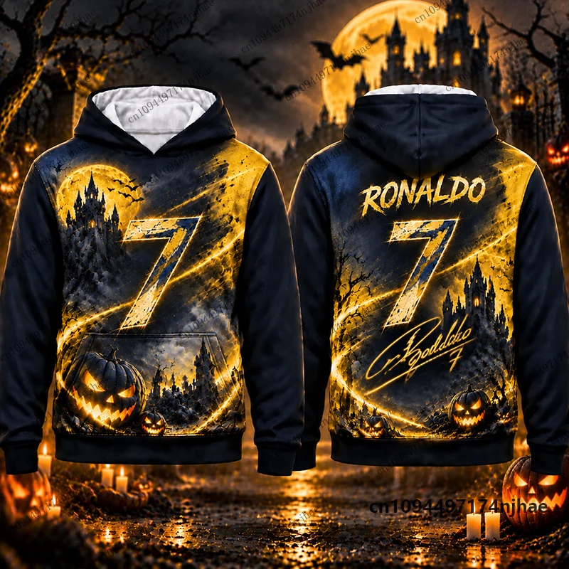 New 2026 Special Halloween Ronaldo #7 Print Hoodies For Children Long Sleeve Sportswear Football Pullover Sports Kids/Adult Tops