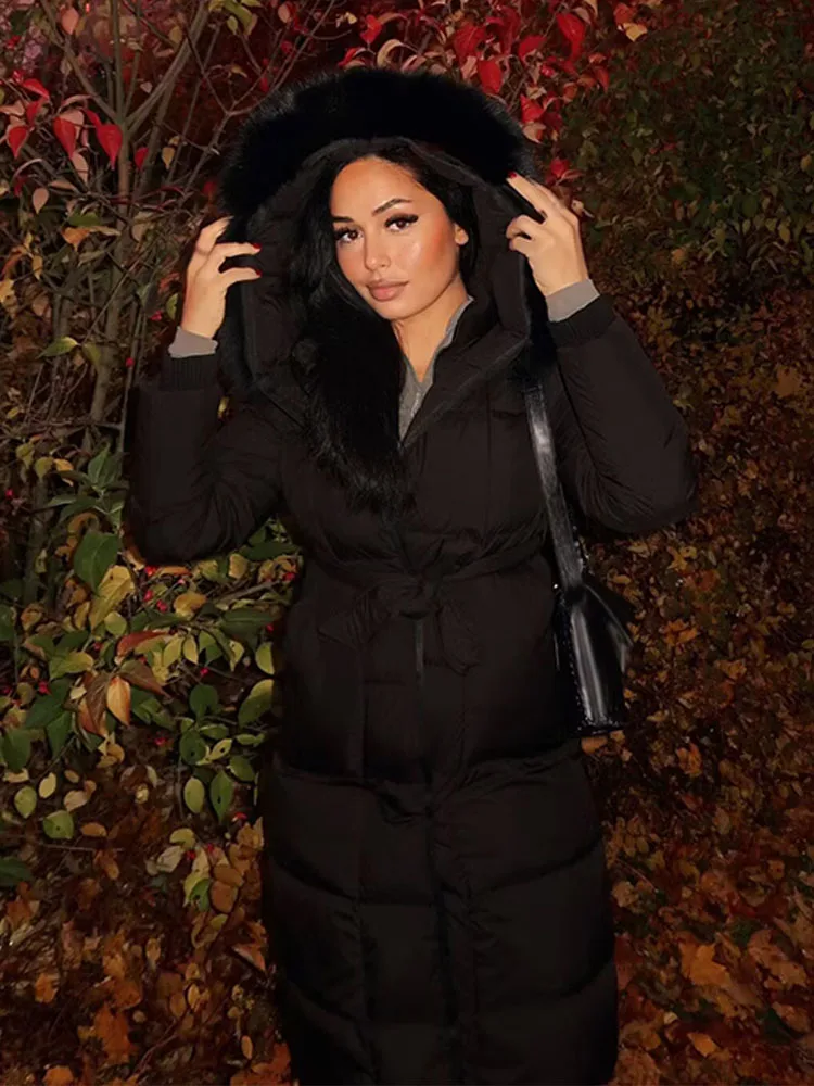 

HH Female Casual Coats Solid Hooded High Collar Long Sleeves Lace-Up Decoration Pocket Zipper Women's Fashion Winter Jackets