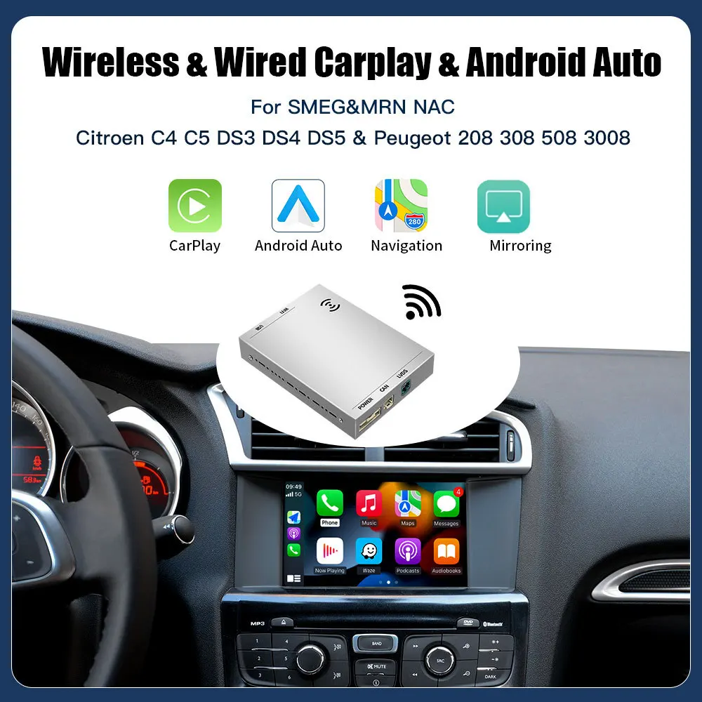 

Compatible with Peugeot Citroën Wireless CarPlay Android Auto Decoder for SMEG and NAC Systems