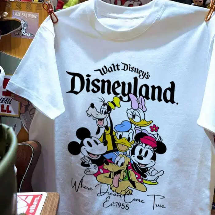 

Walt Disney's Disneyland Mickey Minnie Donald Daisy Goofy Pluto Cotton T - Shirt 2025summer Casual Loose Fit Graphic Print