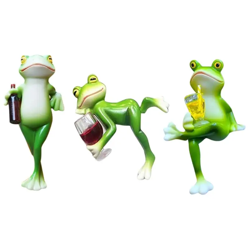 ABVC Garden Decorations Figurines 3 Pcs Plant Decorations For Pots, Funny Drink Miniature Frog, Frog Statue Lawn Ornament