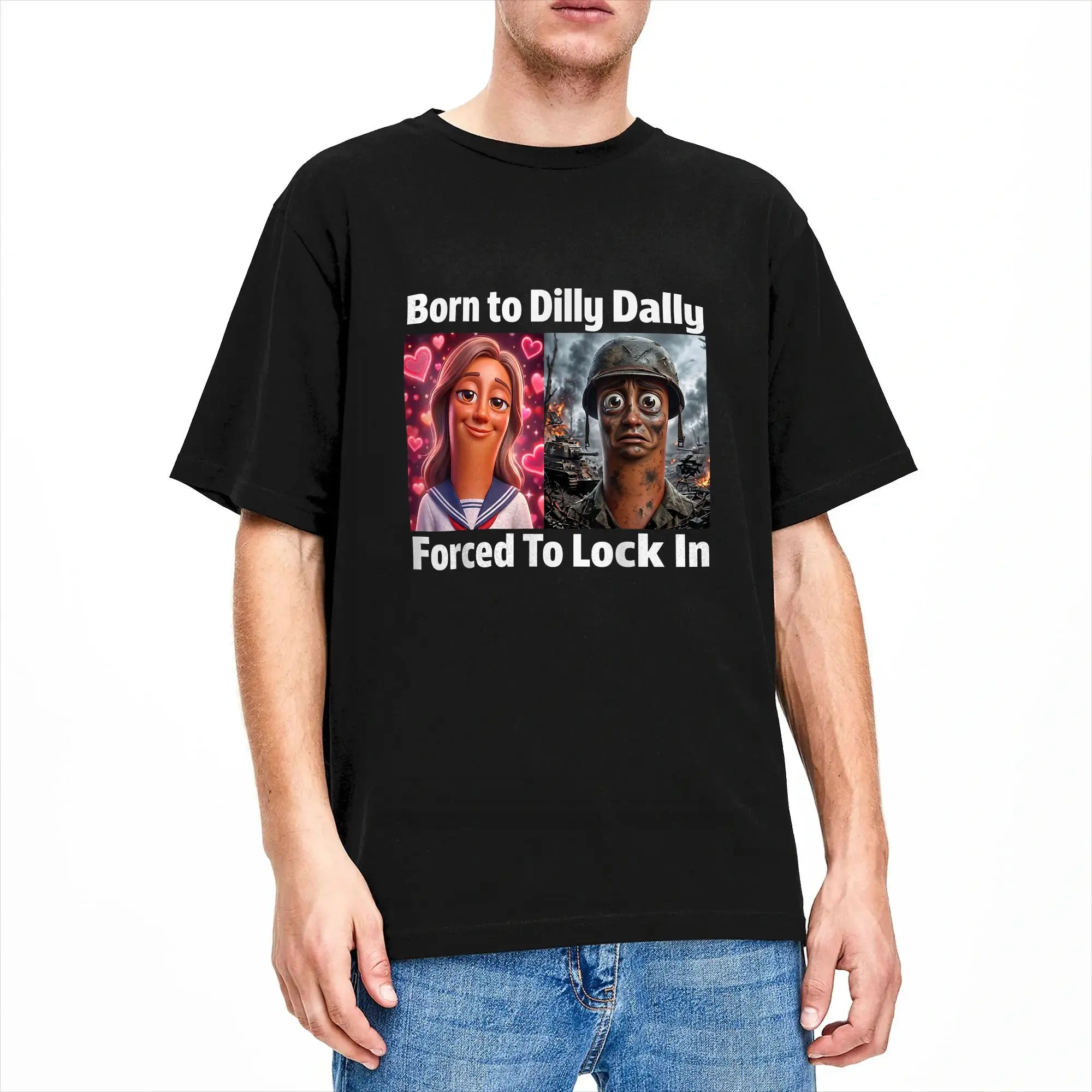 Awesome Born to Dilly Dally Forced to Lock in Tung Tung Sahur T-Shirt Men O Neck Cotton T Shirts Short Sleeve Tees Big Size Tops