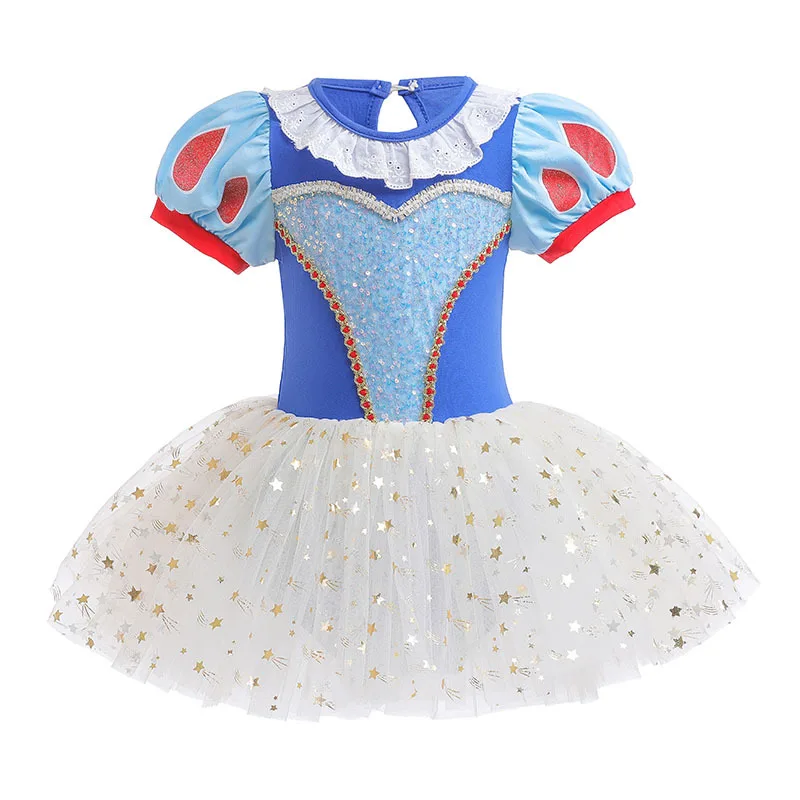 Kids Girls Summer Princess Ballet Tutu Dress Sequin Star Tulle Dance Leotard Performance Birthday Party Role Play Costume K2303