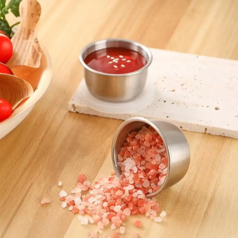 Reusable Stainless Steel Sauce Dipping Cups 4 Pack Mini Round Food Safe Dishes for Home Party Soy Sauce Ketchup Serving