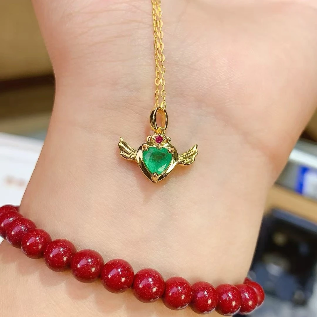 KJJEAXCMY High End Women's Pendant Natural Emerald S925 Silver with Electroplating Boasting High Clarity Full Brilliance
