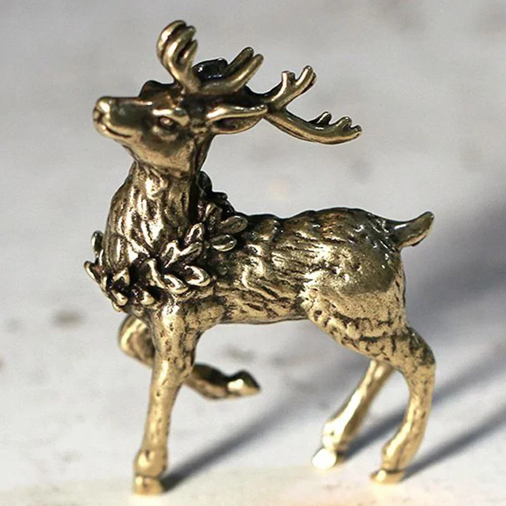 Charming Solid Brass Deer Figurine Miniature Animal Statue for Tea Table Vintage Craft Ornament Exquisite Detailing