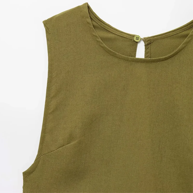 HXAO Abiti lunghi verdi 2025 Donna senza maniche Abito estivo in lino Cut-Out Backelss Abito longuette Abiti eleganti da donna 088