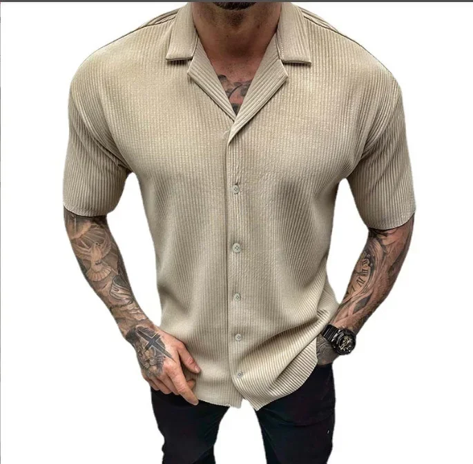 Europe and The United States Men Shirt Summer New Solid Color Single-breasted Short-sleeved Shirt Youth Leisure Outdoor Cardigan