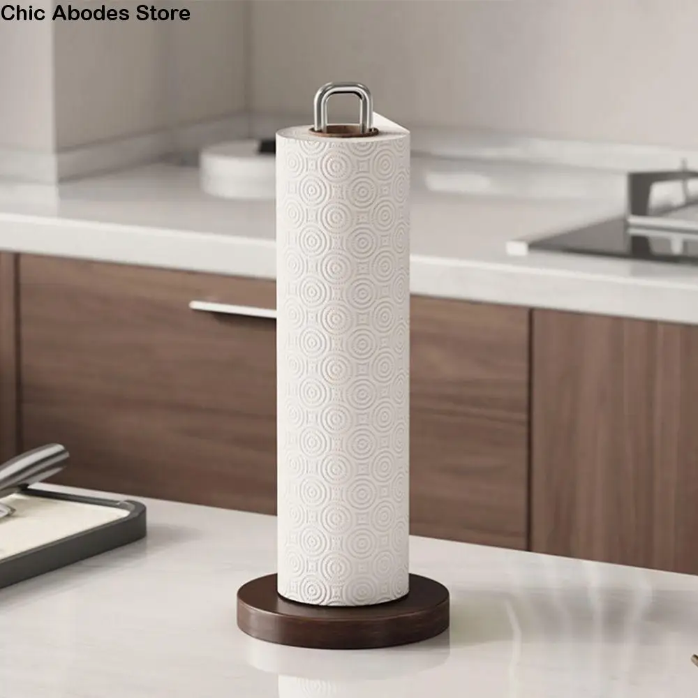 

Stainless Steel Paper Towel Stand One-Handed Tear Non-Slip Paper Towel Rack Wooden Base Durable Wood Paper Towel Holder Kitchen