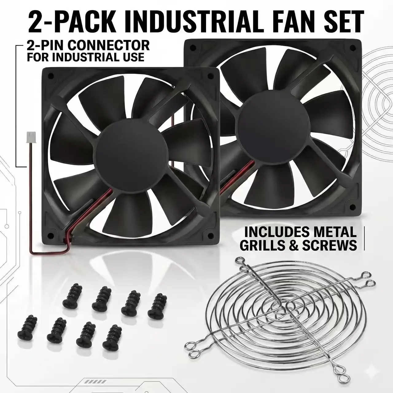 2Pcs 120mm 24V DC Brushless Fan Kit, 2-Pin 12025 Cooler with Metal Grill for 3D Printer PSU Motherboard Cooling, PBT Case