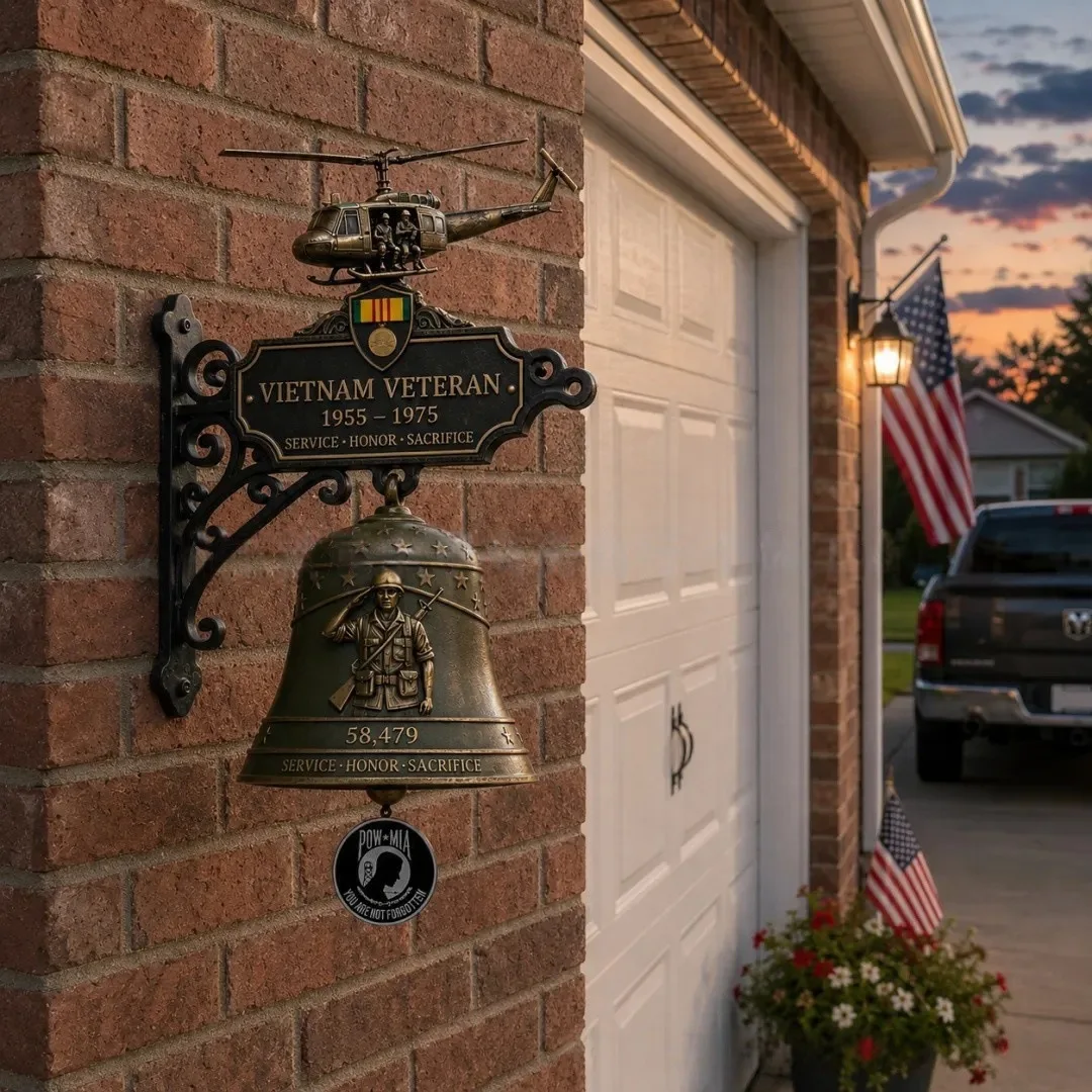 Vietnam Veteran Resin Wall Bell with Helicopter Topper POW MIA Pendant Home Garden Door Decor Memorial Gift
