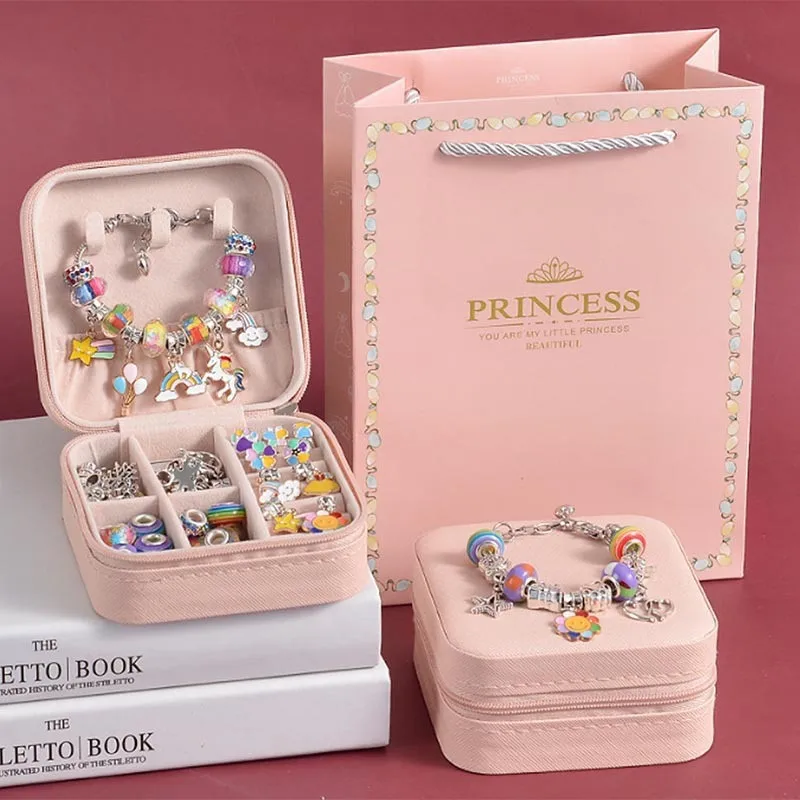 DIY Crystal Beaded Bracelet Girls Princess Birthday Gifts Kids Jewelry Set Gift Box Students Popular Handmade Jewelry Colorful