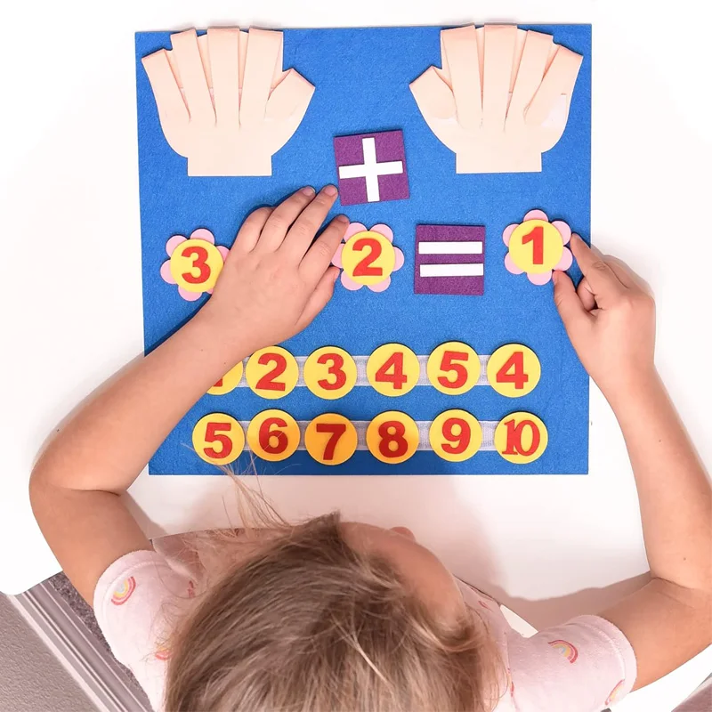 2 pçs jardim de infância feltro dedo matemática ocupado placa montessori aprendizagem educacional crianças brinquedo manipuladores pré-escolares para sala de aula