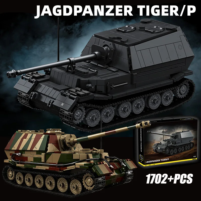 

WW2 Military 1/28 Jagdpanzer TIGER/P Building Blocks Set War World 2 Ferdinand Heavy Tank Model Bricks Toys For Kids Boys Gifts