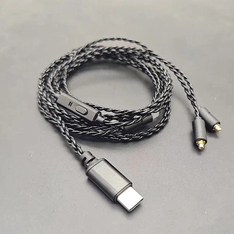 Decoding Chip TYPE-C HiFi Braided 4-Core Cable with Mic & Volume Control MMCX Earphone Upgrade Cable Gaming HiFi