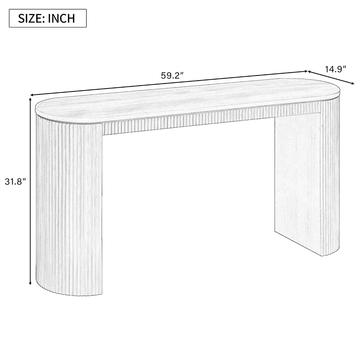 Curved Console Table 59.2-Inch Fluted Entryway Sofa Table Living Room Hallway Furniture Black, Customized