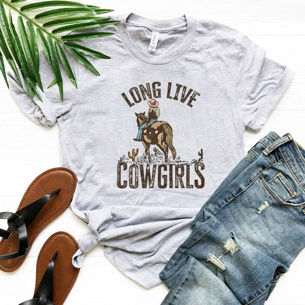 Long Live The Cowgirls T-shirt Retro Western Cowgirl Shirt Country Girl Howdy Tees Trendy Unisex Short Sleeve Tshirt Hipster Top