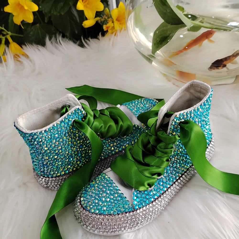 Handmade Rhinestones Bling Girls Womens Kids And Mother Candy Canvas Shoes Pearls Sneakers For Girl Birthday Party Wedding