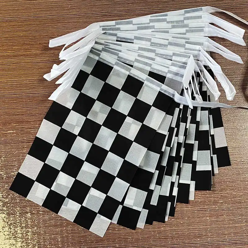 

Checkered Racing Flags Auto Sport 14x21cm Rectangle Polyester Hanging String Bunting Banners Black White Chequered Decoration