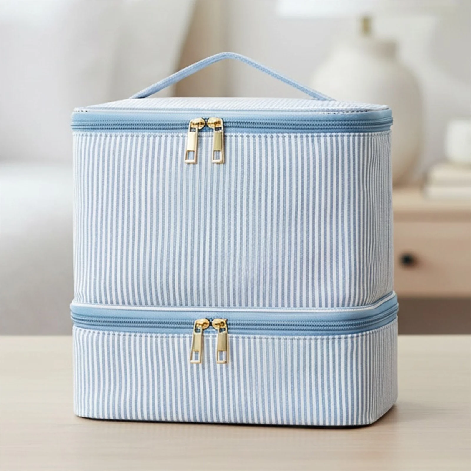 Double Layer Pu Leather Nail Polish Organizer Bag with Handles Nail Polish Storage Bag for Women Manicure Supplies