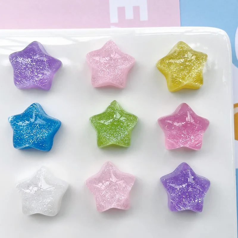 10Pcs Macaron Fine Glitter Pentagram Resin Flatback Patches Aurora Shimmer Star Heart Cabochons For DIY Phone Case Hair Clip Jew