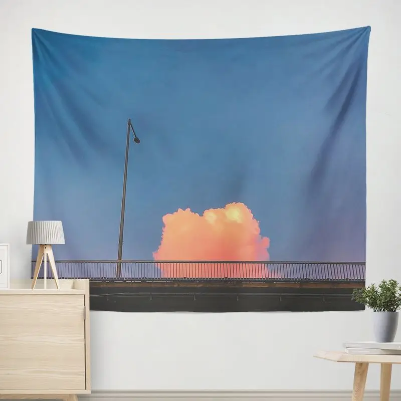 VIKAMA Bridge Orange Cloud Landscape Tapestry Ins Healing Twilight Sky Photography Background Cloth Wall Decoration Room Decor