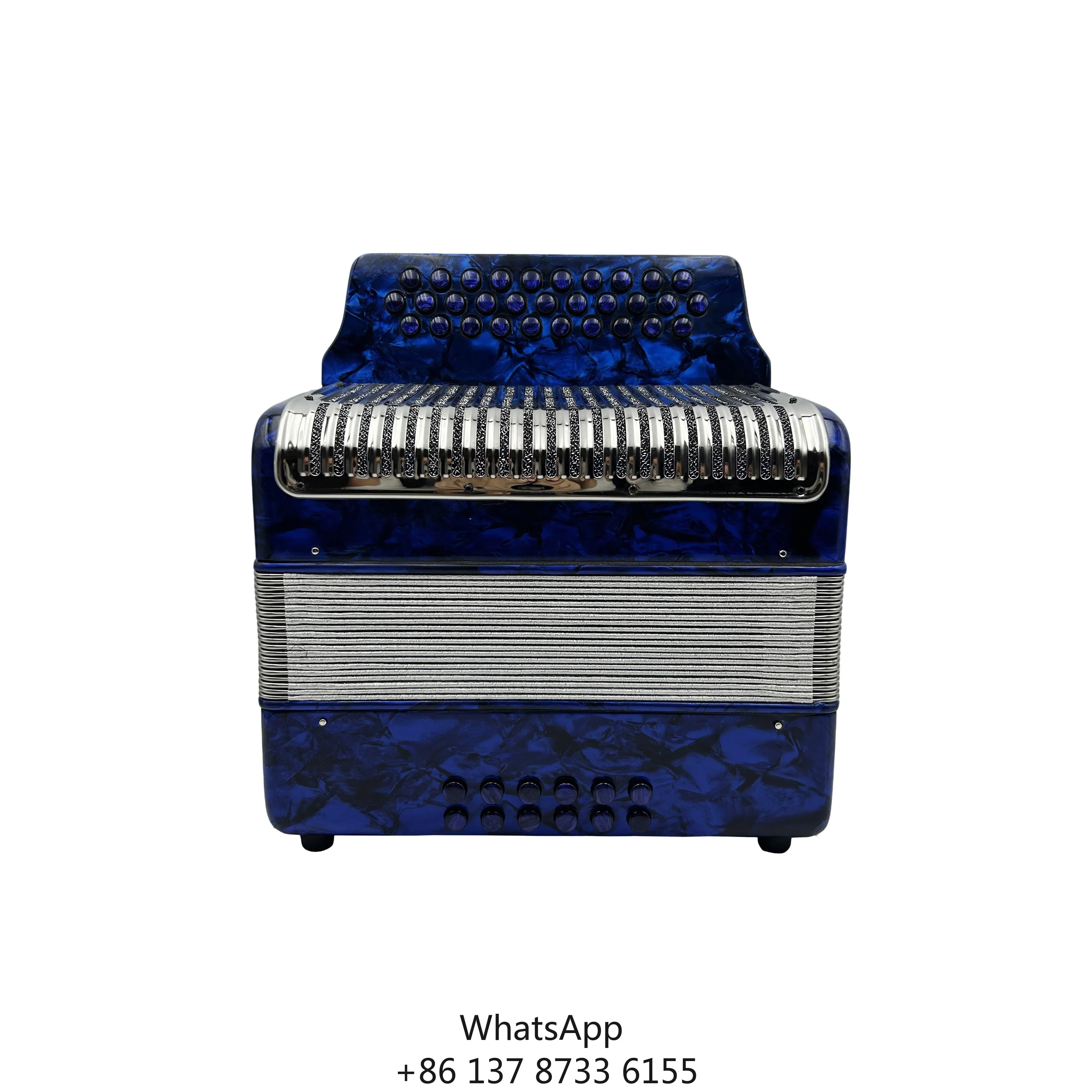 

Professional 31-Button 12-Bass Diatonic Accordion Stainless Steel Grill Blue Celluloid Body Portable Design JB3112C