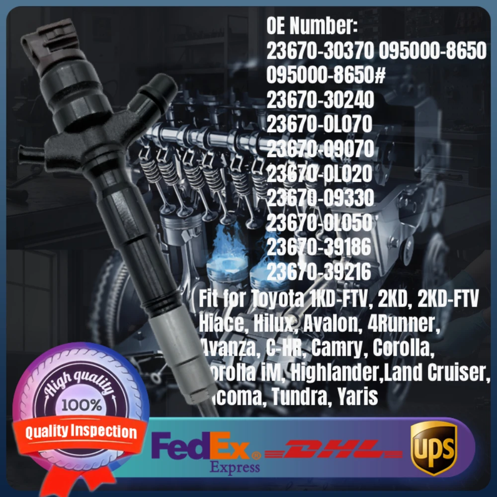 

Common Rail Fuel Injector 23670-30370 095000-8650 for Toyota Hiace Hilux Avalon 4Runner Avanza Corolla 1KD-FTV, 2KD, 2KD-FTV