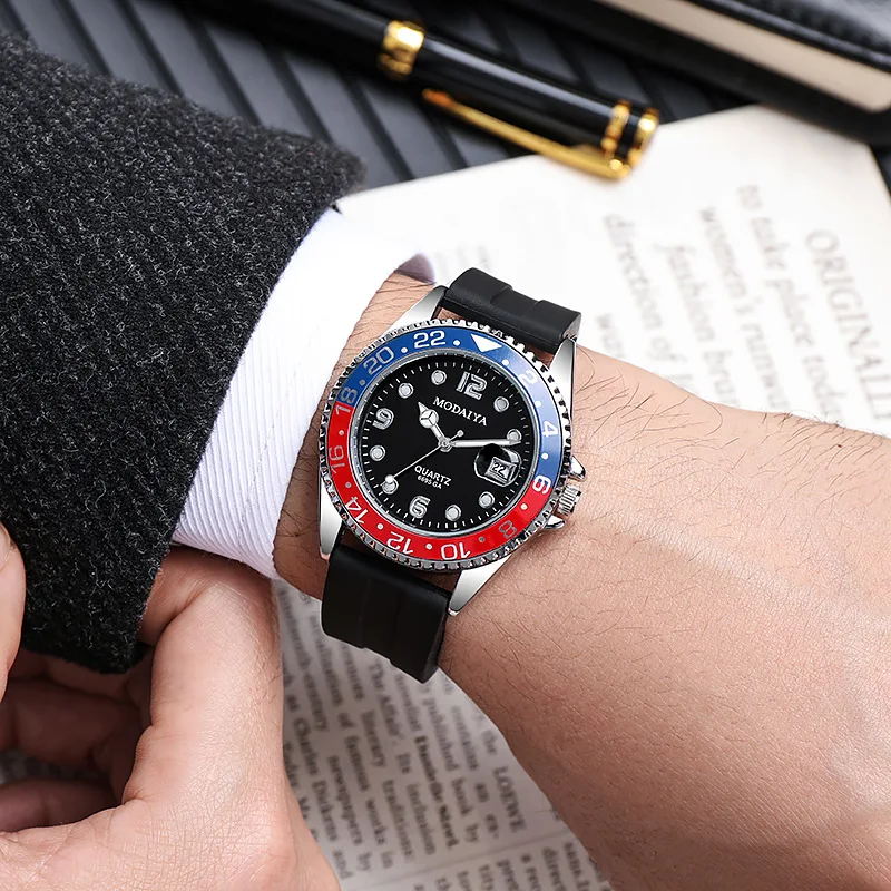 Relojes de negocios a la moda para hombre, reloj de pulsera informal de silicona con calendario, reloj de cuarzo, reloj de pulsera de acero para hombre, reloj Masculino