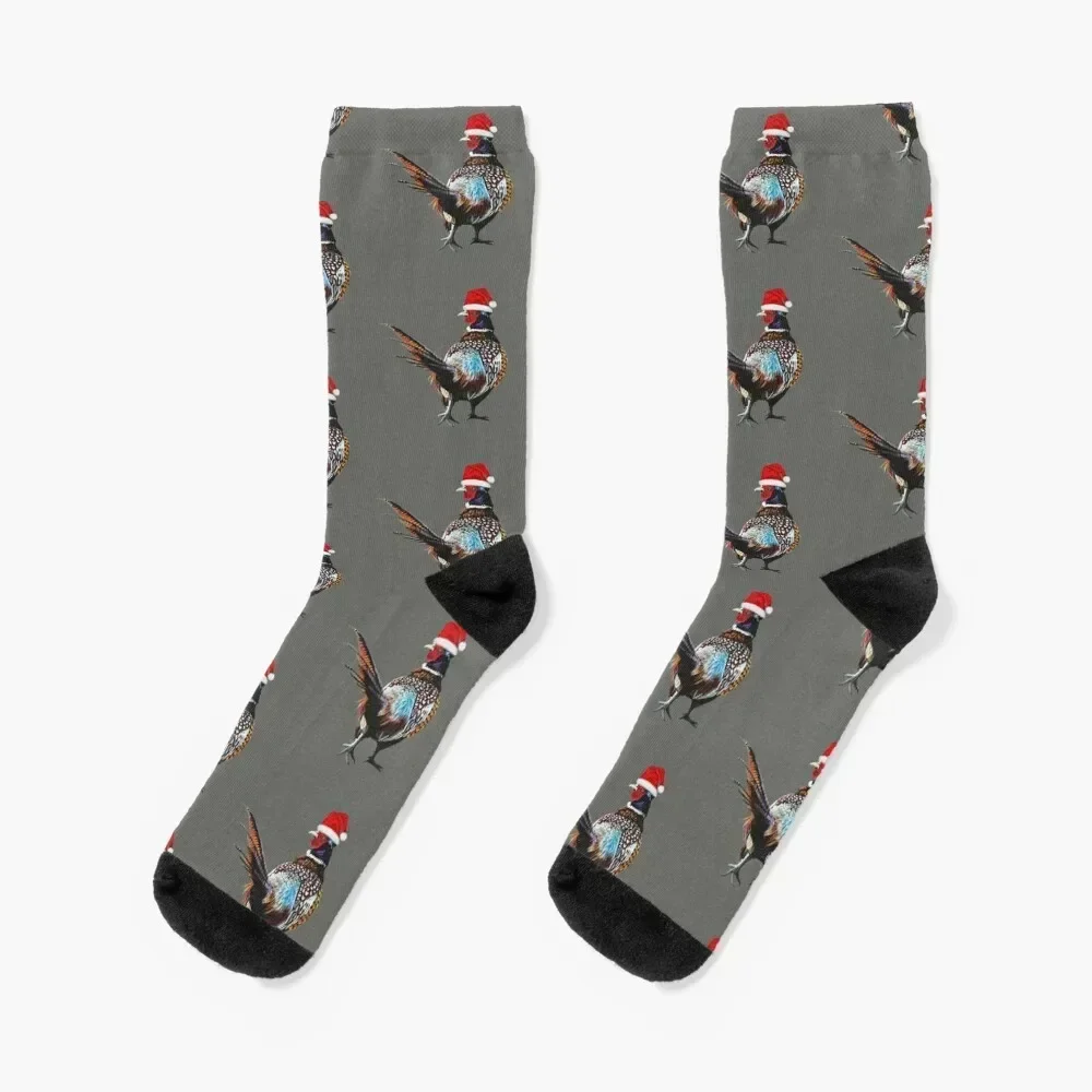 

Christmas Pheasant with Christmas hat - Festive pheasants - game bird-Christmas Pheasant art Socks Toe sports Woman Socks Men's
