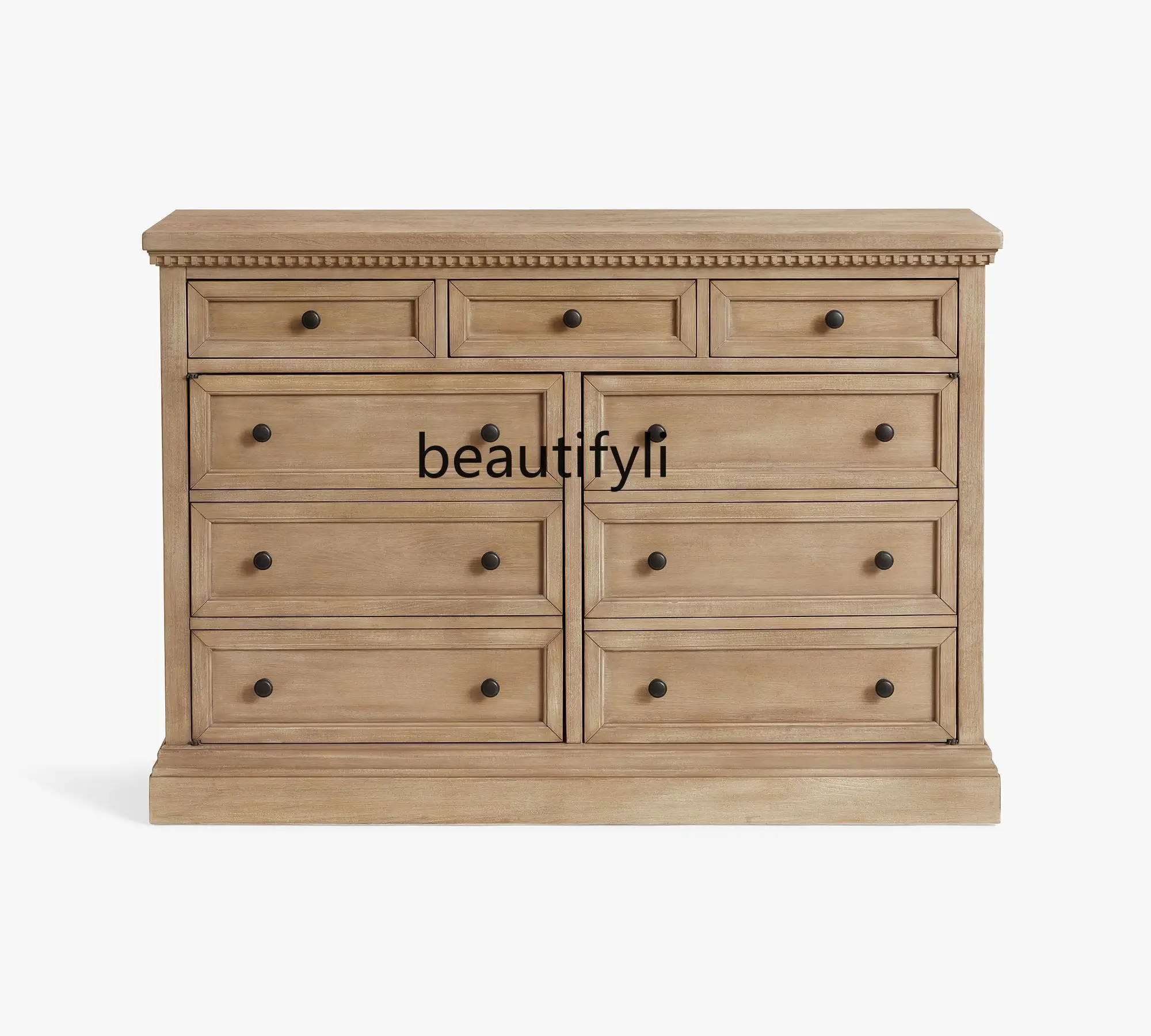 American-Style Wood Oak Carved Chest of Drawers French Retro Distressed Dressing Table Model Room Sales Office Storage