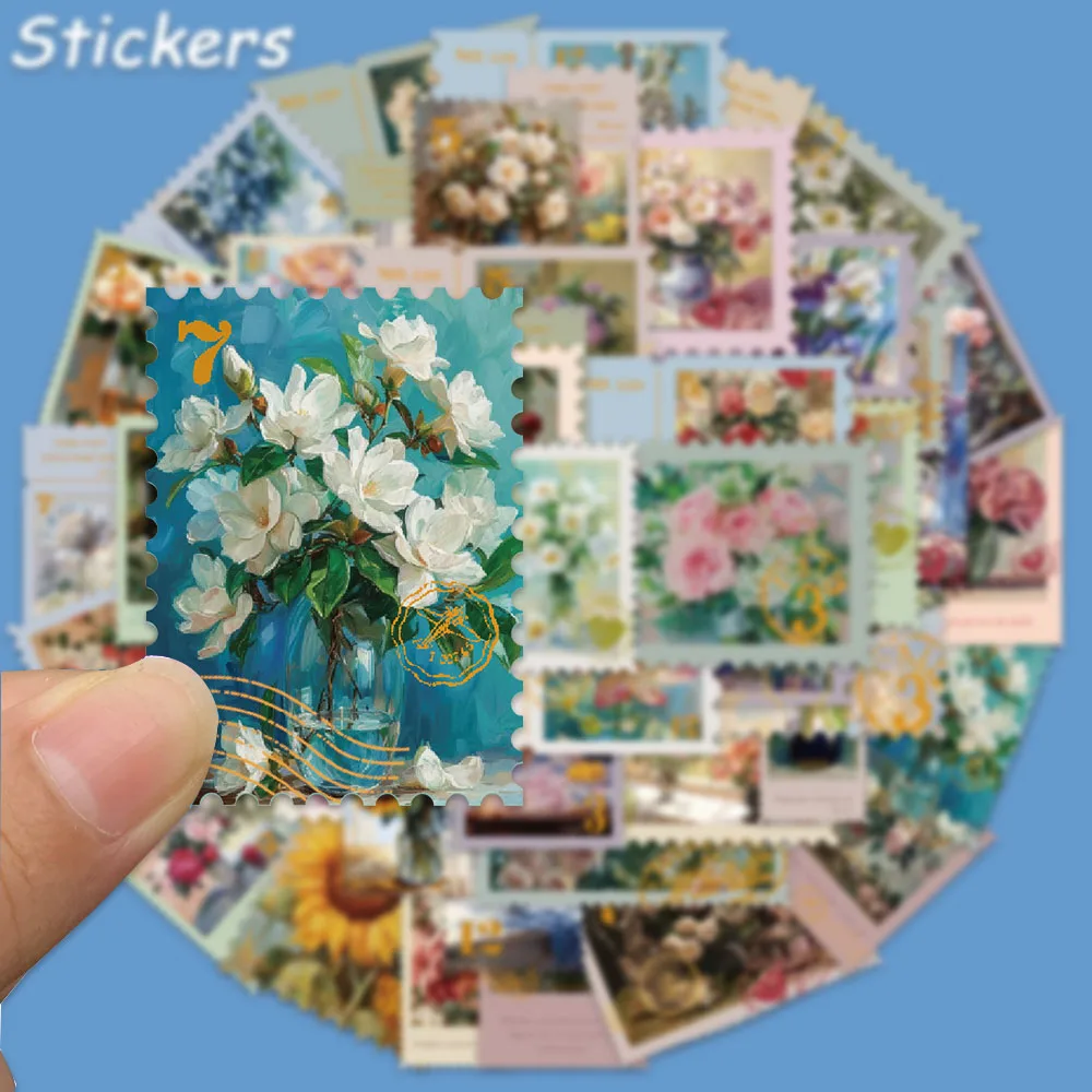 50PCS Oil Painting Style Floral Stickers Retro Graffiti Decals For Laptop Luggage Water Cup Notebook Jukebox Waterproof Stickers