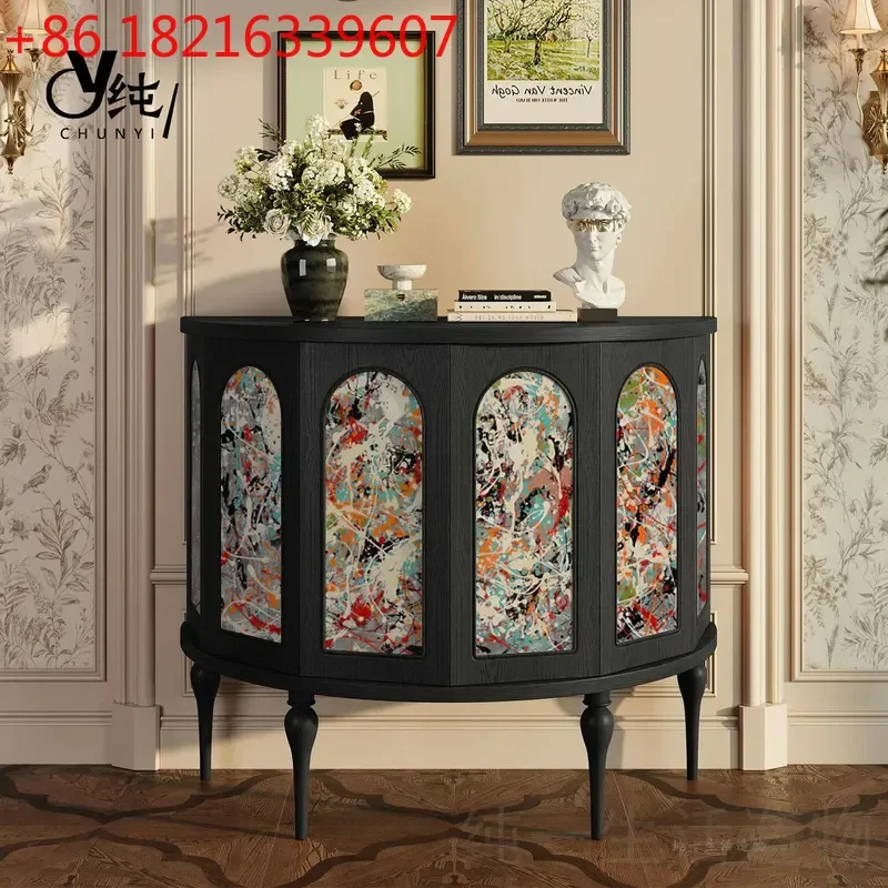 YAORetro Solid Wood Porch Cabinet American Living Room Entrance Hall Wall Storage Decorative Corner Hexagonal Cabinet