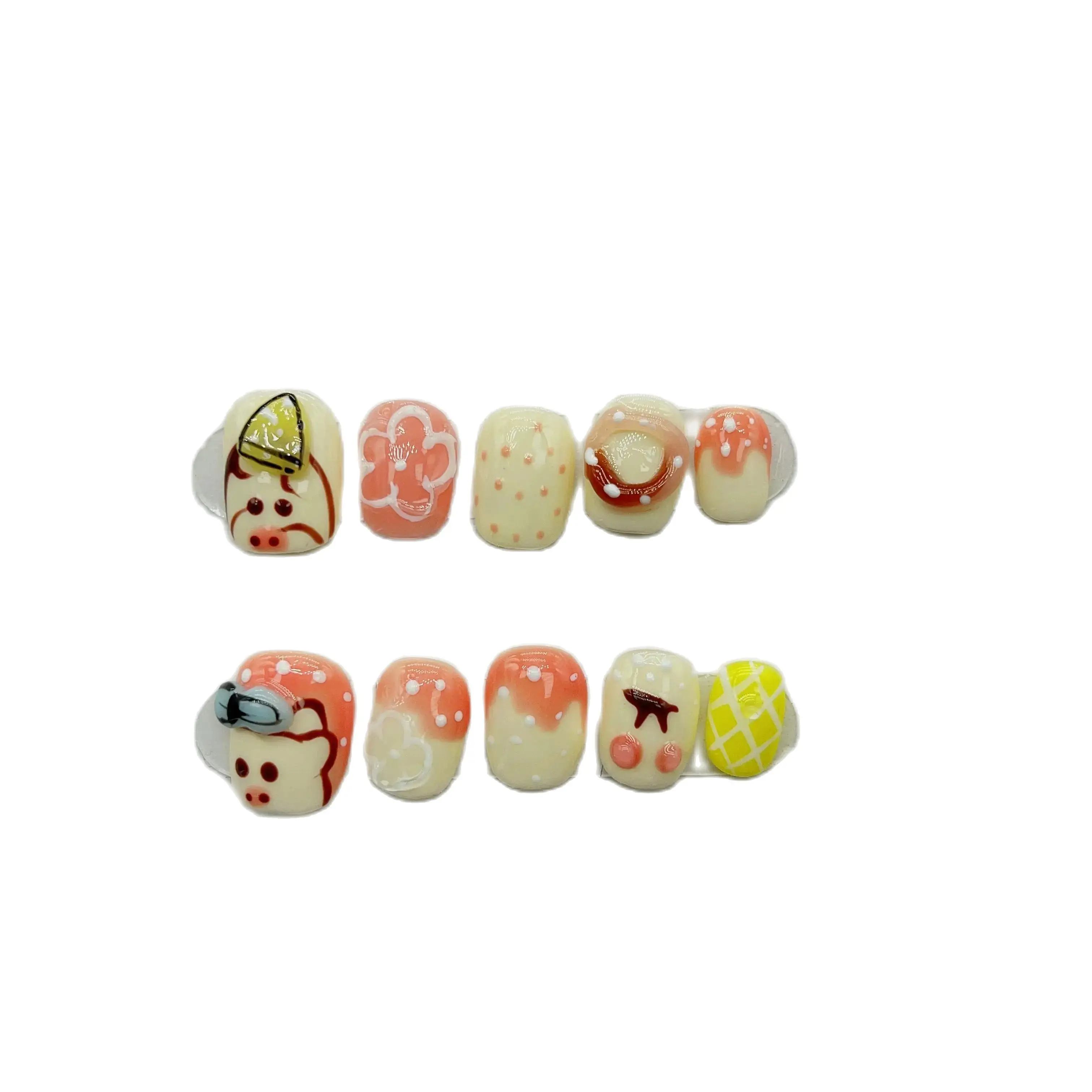 Wholesale Artisanal Sweet-Colored Short Square Handmade Nails for Students,Detachable & Reusable,Summer Edition.No.D158