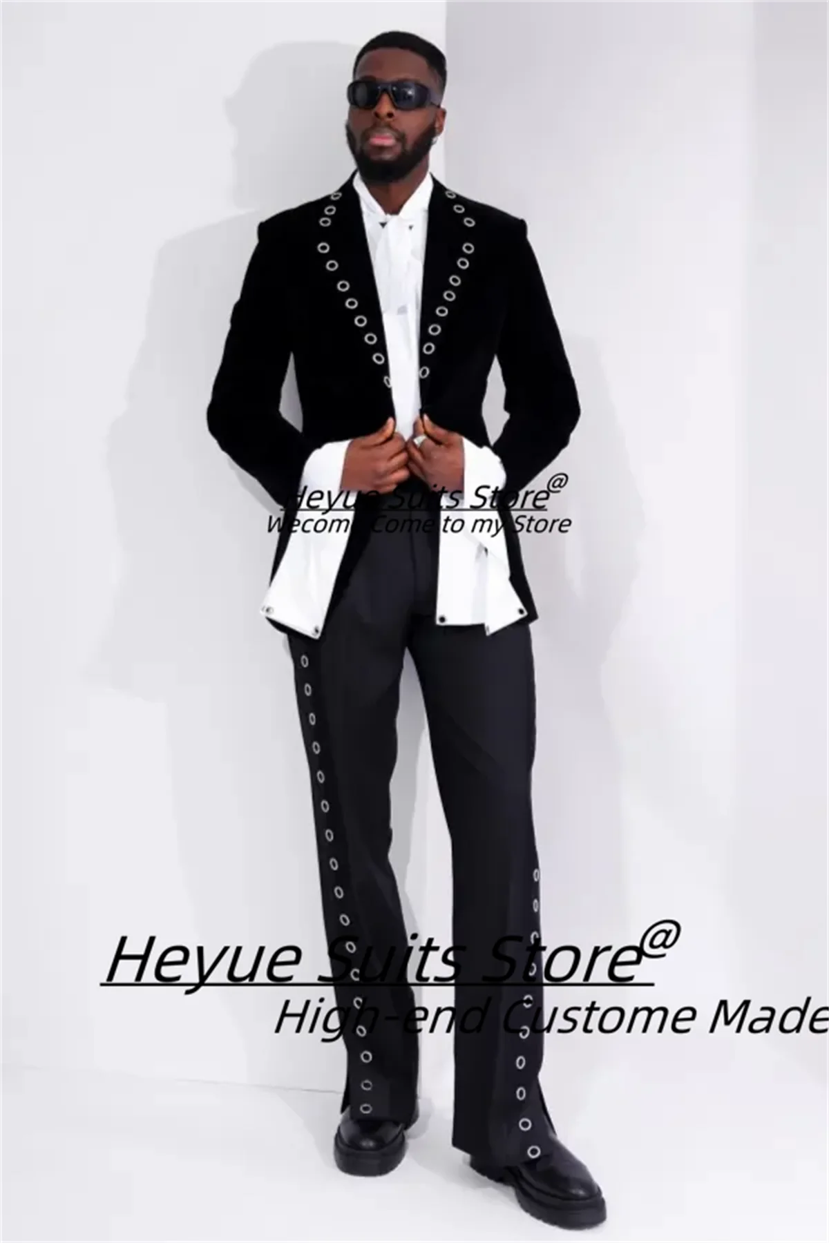 

Handsome Black Latest Design Men Suits Customized Slim Fit Peak Lapel Groom Wedding Tuxedos 2 Pieces Sets Male Prom Blazers