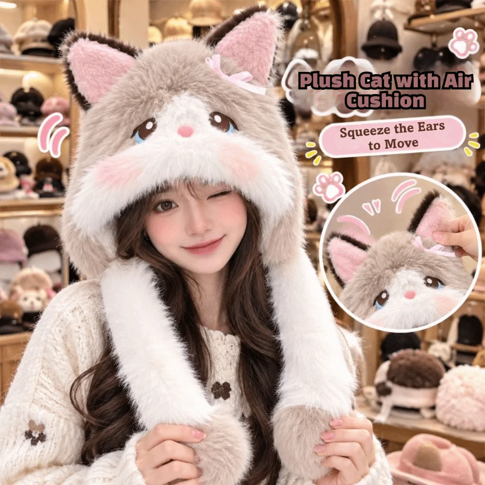 Cat Ear Thick Fleece Cat Ear Trapper Hat Fleece Lined Windproof Earflap Hat Blush Cute Hat Winter