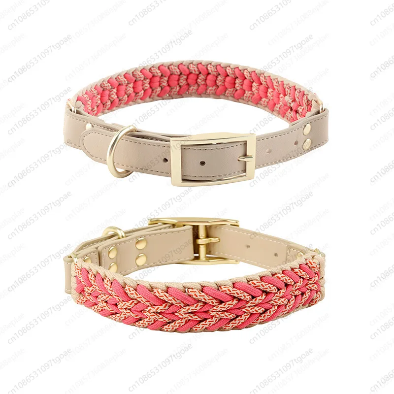 YY Strong Handmade Braided Rope Dog Leash with Comfortable Collar, Adjustable No-Slip Pet Lead for Medium Large Dogs Walking Tra