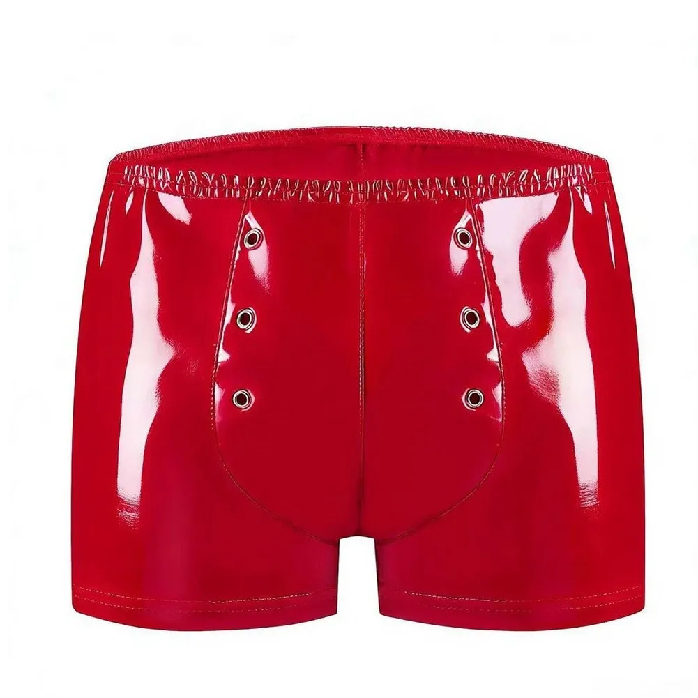Men Eyelets Rivets PVC Shiny PU Leather Hot Pants Underwear Party Boxer Shorts Performance Men Trunk Underpants