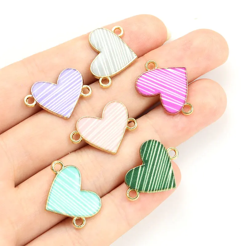 10pcs Trendy New Style Heart Enamel Connectors Love Heart Drip Oil Metal Charms for Woman Girls DIY Making Elegant Cute Jewelry