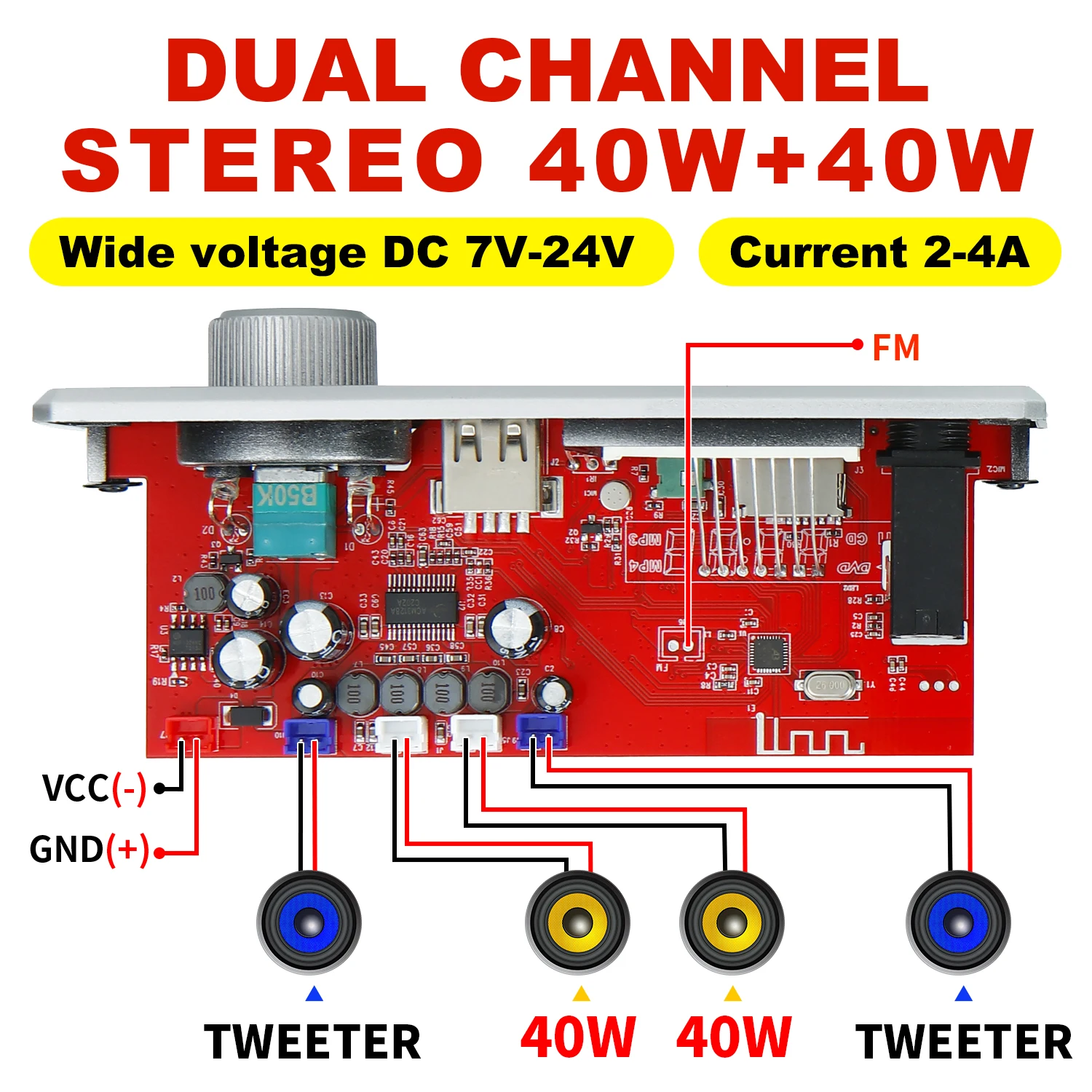 160W  Amplifier MP3 Decoder Board DC 12V Bluetooth 5.0 Car Kit 6.5mm Microphone MP3 Player FM TF USB 3.5mm AUX DIY Home Speaker